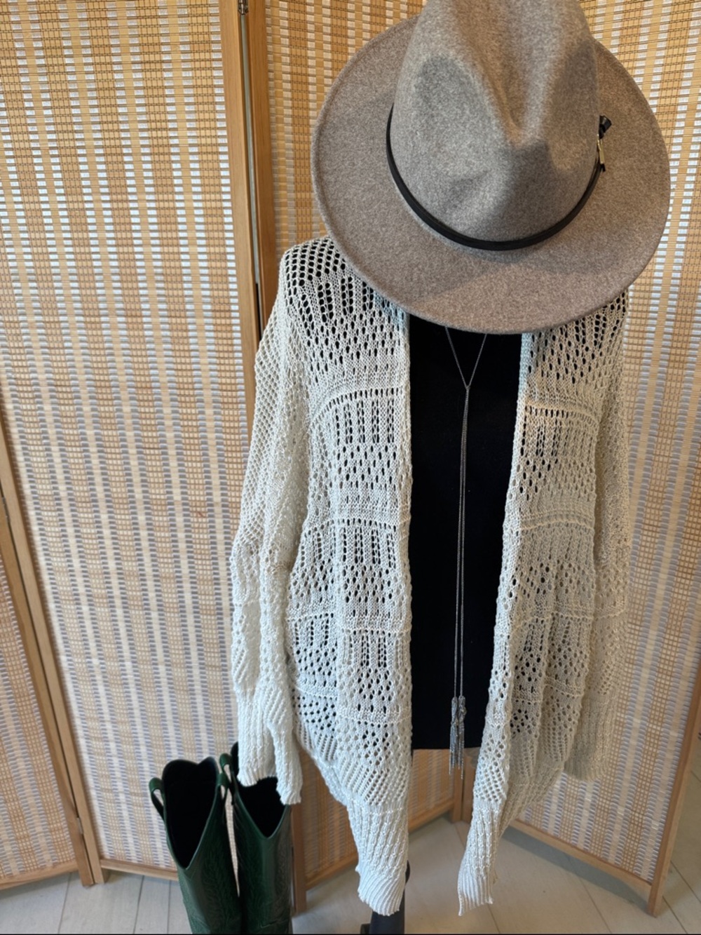 Open-Knit Tunic Cardigan in Cream